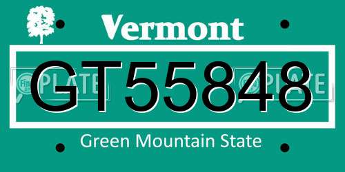 GT55848 Vermont License Plate