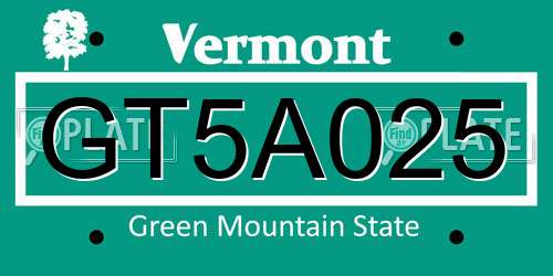 GT5A025 Vermont License Plate