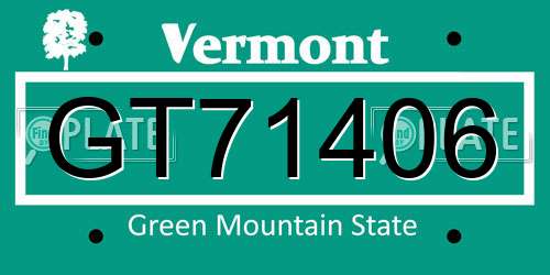 GT71406 Vermont License Plate
