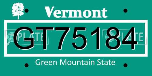 GT75184 Vermont License Plate