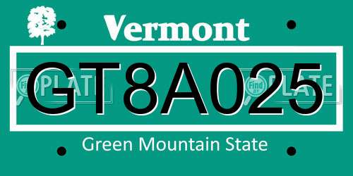 GT8A025 Vermont License Plate