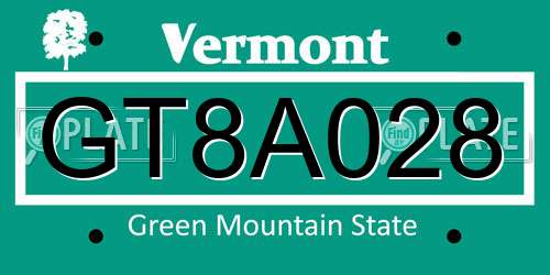 GT8A028 Vermont License Plate