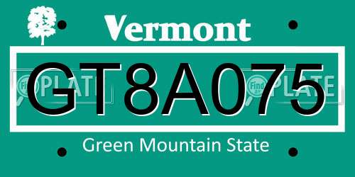 GT8A075 Vermont License Plate