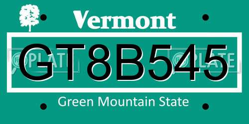 GT8B545 Vermont License Plate