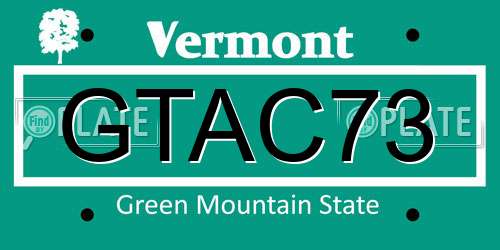 GTAC73 Vermont License Plate