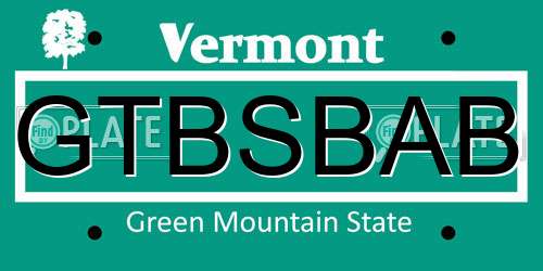 GTBSBAB Vermont License Plate