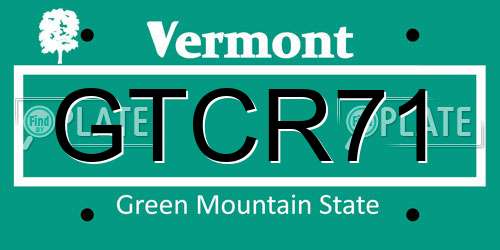 GTCR71 Vermont License Plate