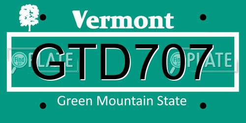 GTD707 Vermont License Plate
