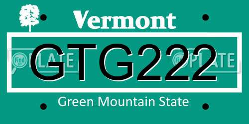 GTG222 Vermont License Plate