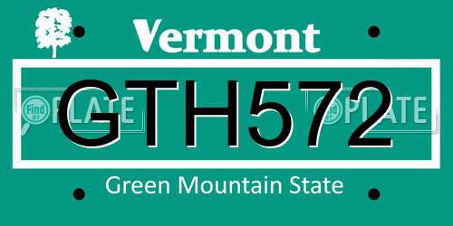 GTH572 Vermont License Plate