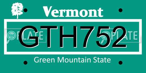 GTH752 Vermont License Plate