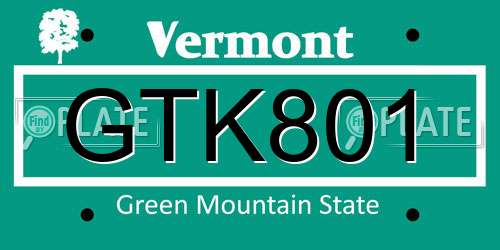 GTK801 Vermont License Plate
