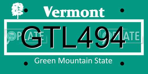 GTL494 Vermont License Plate