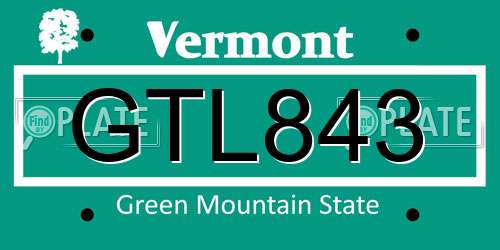 GTL843 Vermont License Plate