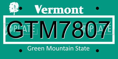 GTM7807 Vermont License Plate