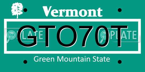 GTO70T Vermont License Plate