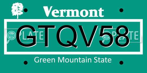GTQV58 Vermont License Plate