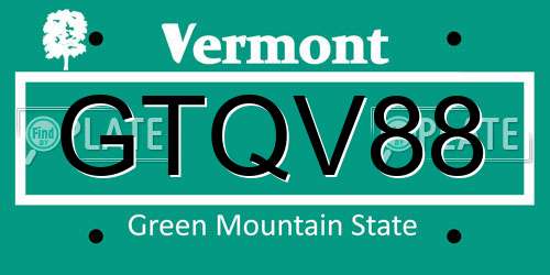 GTQV88 Vermont License Plate