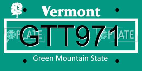 GTT971 Vermont License Plate