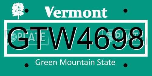 GTW4698 Vermont License Plate