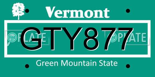 GTY877 Vermont License Plate