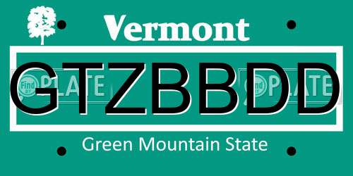 GTZBBDD Vermont License Plate