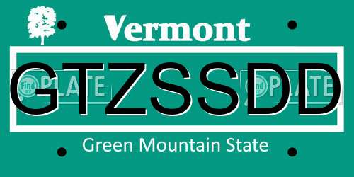 GTZSSDD Vermont License Plate