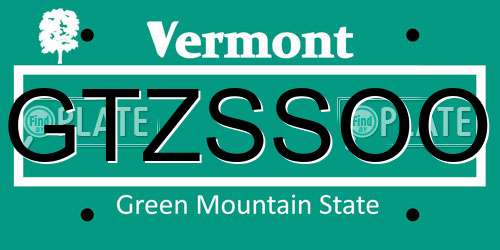 GTZSSOO Vermont License Plate