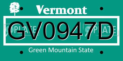 GV0947D Vermont License Plate