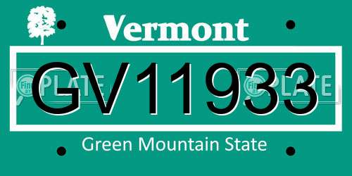 GV11933 Vermont License Plate