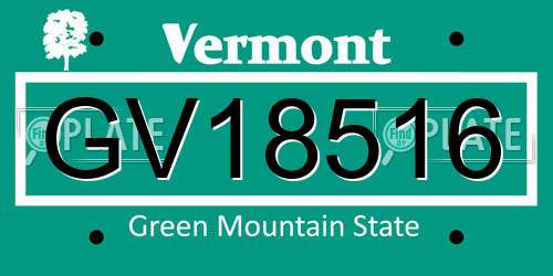 GV18516 Vermont License Plate