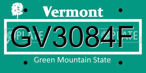 GV3084F Vermont License Plate