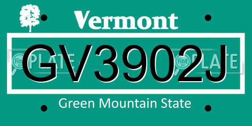 GV3902J Vermont License Plate