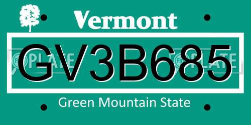 GV3B685 Vermont License Plate