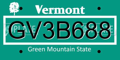 GV3B688 Vermont License Plate