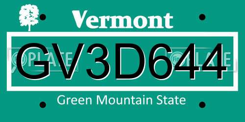 GV3D644 Vermont License Plate