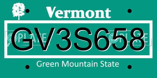 GV3S658 Vermont License Plate