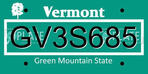 GV3S685 Vermont License Plate