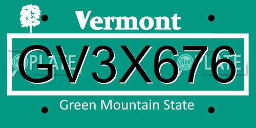 GV3X676 Vermont License Plate