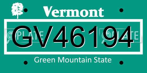 GV46194 Vermont License Plate