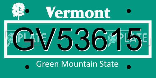 GV53615 Vermont License Plate