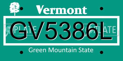GV5386L Vermont License Plate