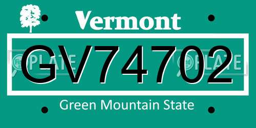 GV74702 Vermont License Plate