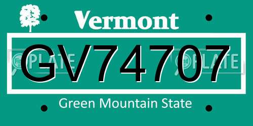 GV74707 Vermont License Plate