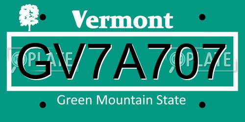 GV7A707 Vermont License Plate