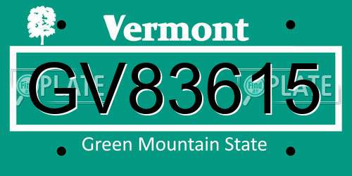 GV83615 Vermont License Plate