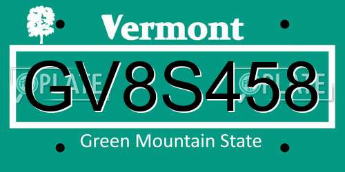 GV8S458 Vermont License Plate