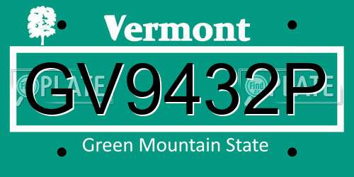 GV9432P Vermont License Plate