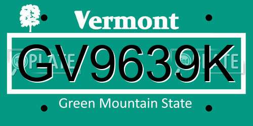 GV9639K Vermont License Plate