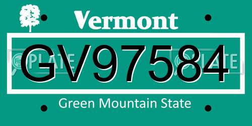 GV97584 Vermont License Plate